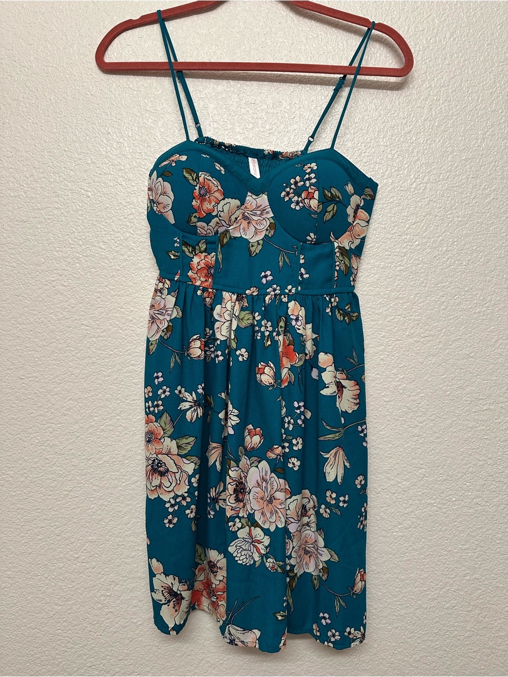 Xhilaration Teal Floral Spaghetti-Strap Midi Dress